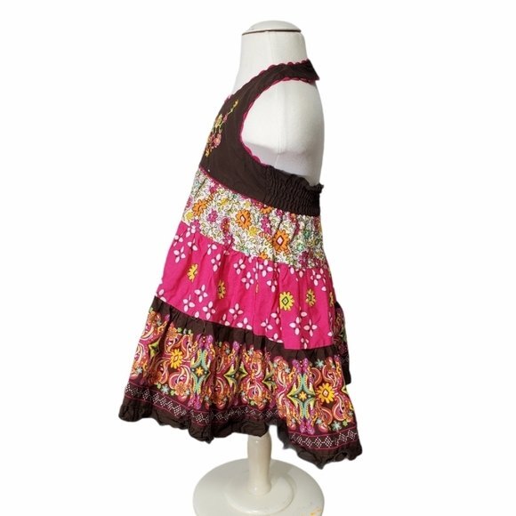 Blueberi Boulevard floral Summer Halter dress Size 12M Cotton Brown Pink - Picture 2 of 9